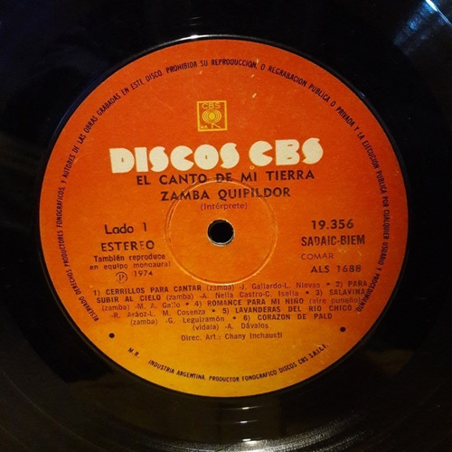 Sin Tapa Disco Zamba Quipildor El Canto De Mi Tierra F0