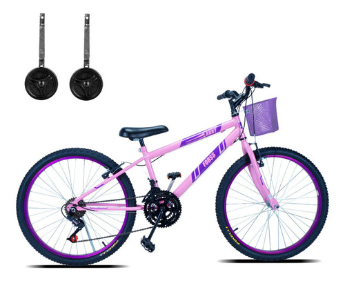Bicicleta  de passeio infantil Forss Anny aro 24 freios v-brake cor rosa com rodas de treinamento e descanso lateral