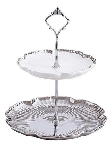 Elegante De Postres De 2 Niveles Con Asa Para B Plata