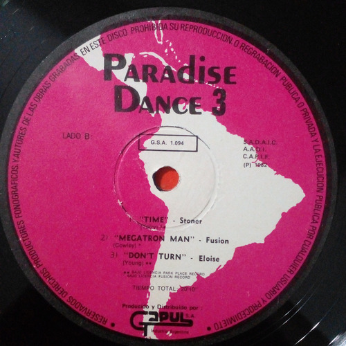 Paradise Dance 3 Gapul Vinilo Lp 1982 Excelente Sin Fritura Estándar