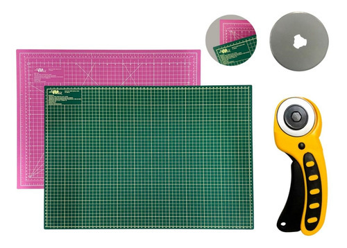 Kit Base Para Corte A2 60x45 Cortador De Tecidos 45mm 1disco Cor Base Verde E Rosa Zac5s