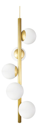 Lustre Vertical Figo Ouro - 5 Globos Esfera De Vidro Branco Cor Dourado 110V/220V