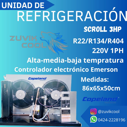 Unidad Refrigeracion Scroll 3hp R22/r134/r404 220v Copeland