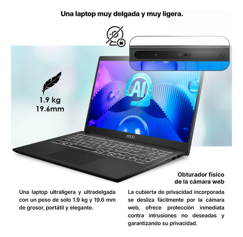 Laptop Thin & Light Msi Modern 15.6 Ultra 5 125h 16gb 512gb Negro