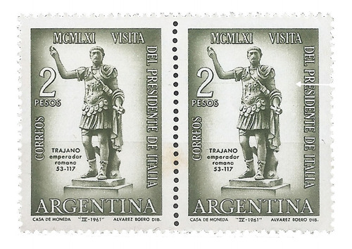 Argentina 638 Gj 1210 Variedad Hilo Visita Pres Italia 1961