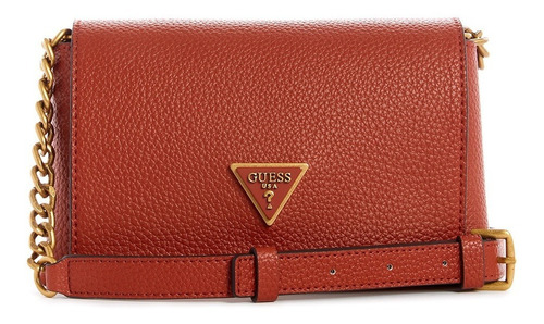 Bolsa Guess Downtown Chic Mini Xbody Flap Marrón Acabado de los herrajes Niquel Color Marrón medio Diseño de la tela Liso