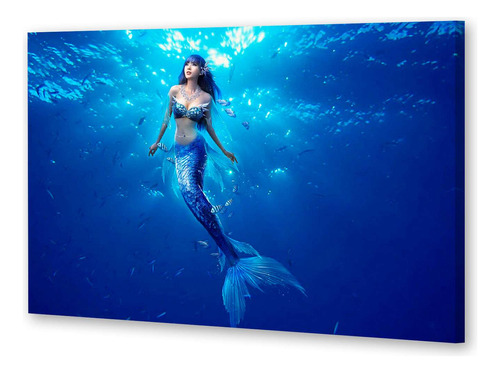 Cuadro 30x45cm Sirena Mar Oceano Azul Mitologia Agua