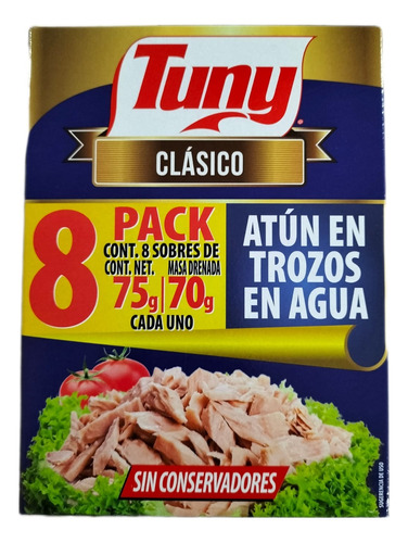 Atún En Agua Tuny Pouch Clásico 8 Pzas De 75 G C/u