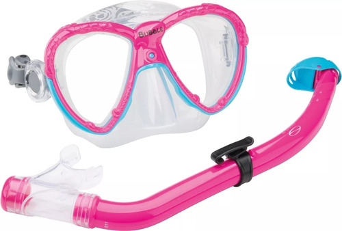 Kit Infantil De Mascara E Snorkel Bubbles Em Silicone Seasub Cor Rosa