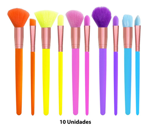 Imagen 4 de 7 de Set Brochas Maquillaje Fluo X 10 Unid Pinceles Set Ushas