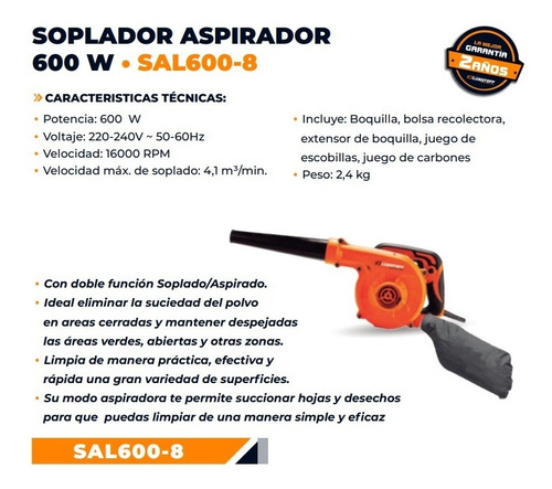 Sopladora Aspiradora Eléctrica Lusqtoff Sal600-8 600w 220v
