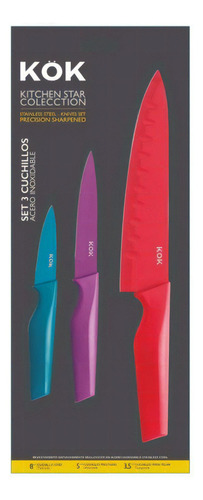 Set De 3 Cuchillos Cocineros Marca Kök Color Variado