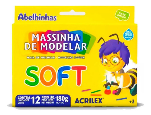 Massinhas De Modelar Acrilex 12 Cores Soft Abelhinha - 180g