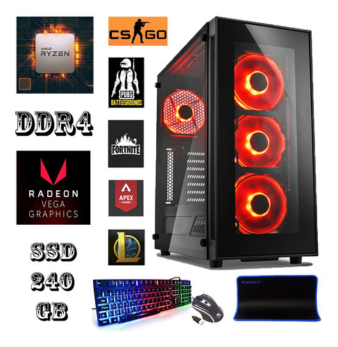 Imagem 2 de 6 de Pc Gamer Computador Completo Ryzen 5 16gb Ddr4 Ssd Nfe Wifi