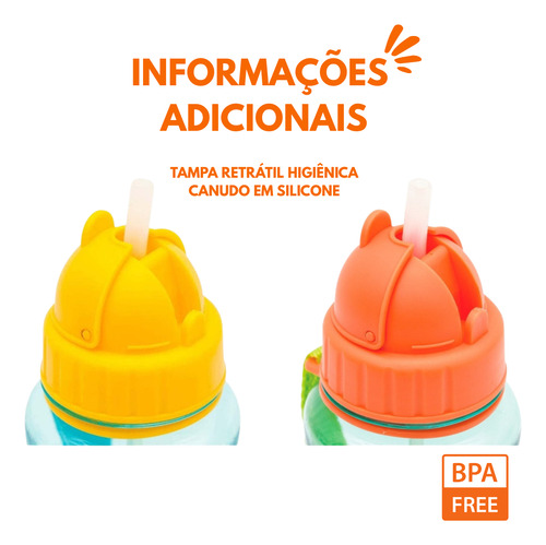 Garrafa Infantil Buba Fruta 350 Ml Com Canudo Retratil Alça