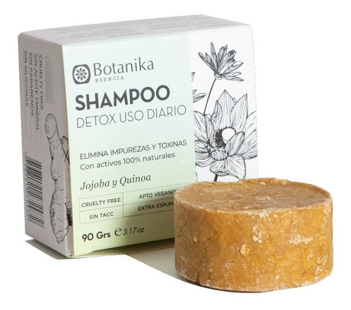 Shampoo Solido Detox Botanika 90 Gr Jojoba Y Quinoa Sin Tacc