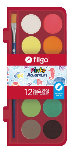 Acuerelas Filgo Pinto Estuche Plastico X 12 Colores + Pincel