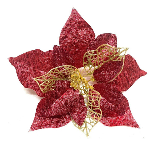 Flor Adorno Arbol Navidad Rojo Metalizado 22 Cm X 6 Sheshu 