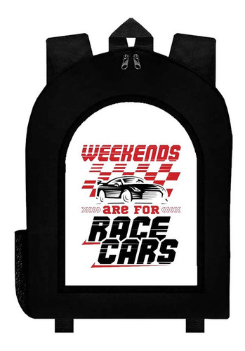 Mochila Negra Autos De Carrera Pista Art#ar83