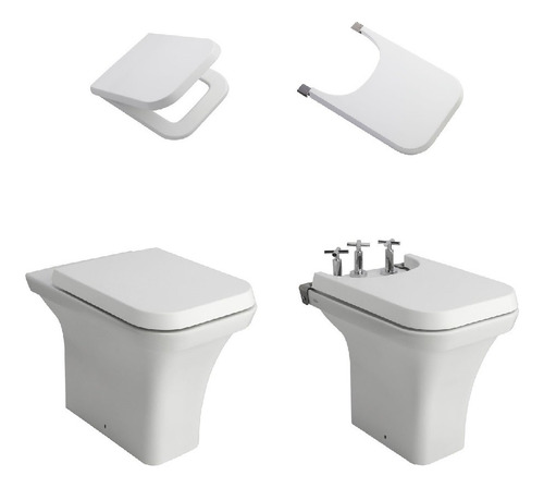 Combo Ferrum Milena Inodoro Corto Bidet Con Tapas Asiento 