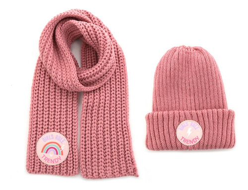 Gorro Nena Set De Invierno Trendy C/ Bufanda Lana Tejido New