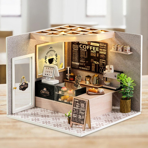 Casa De Muñecas Hecha A Mano Kit De Bricolaje Cafetería