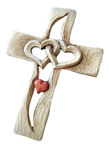 Cruz De Pared De Madera Con Corazones Entrelazados Huecos