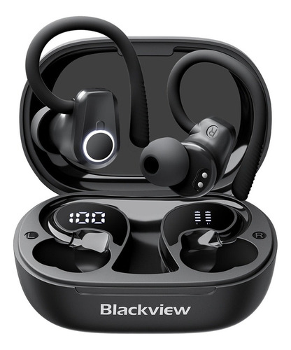 Auriculares Inalámbricos Blackview Airbuds60 Nc Deportivos Color Negro Luz Azul