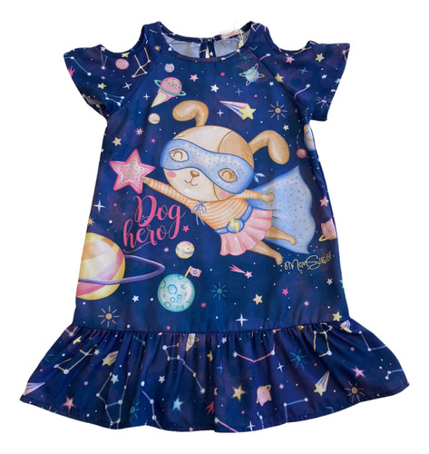 Vestido Infantil Meninas Mon Sucré Cachorrinho Azul 31202