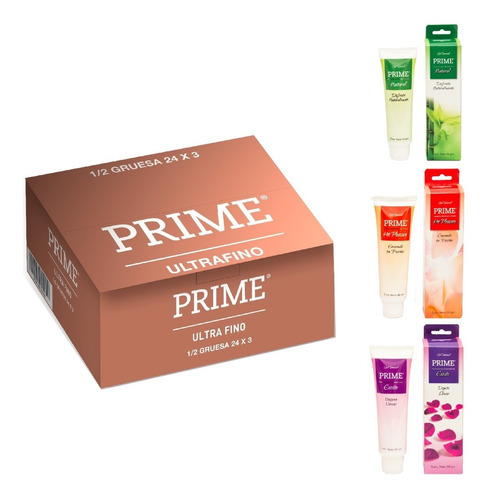 Preservativo Prime 24 Cajas X 3 Ultra Fino + 3 Gel X 50 Grs