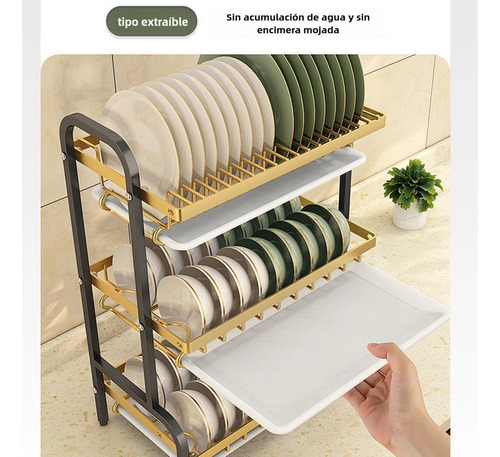 Escurridor de platos grande de acero al carbono de 3 niveles Heaimo