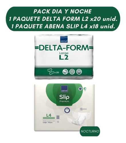 Pack Pañal Nocturno Abena Slip + Pañal De Día Delta Form L4 