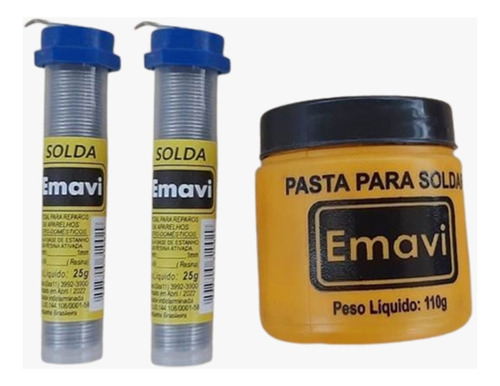 Combo 2 Fio De Estanho 25g E 1 Pasta Para Solda 110g Emavi