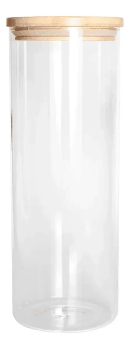 Pote Vidro Hermético Com Tampa De Bambu Mantimentos 1,8l Transparente Com Tampa Bambu