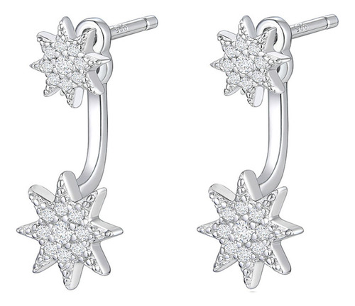 Aretes De Plata 925 Doble Estrella Con Zirconias Mujer