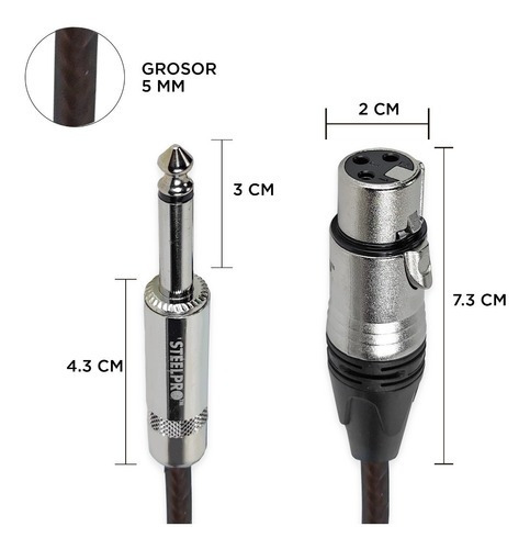 Imagen 2 de 5 de Cable Para Microfono Profesional 6m Hembra-plug 6.3 Steelpro