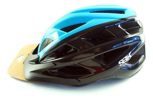 Casco Para Bicicleta Sbk S311 Con Luz Urbano / Mtb / Monop. Color Negro Y Celeste Brillo Talle M