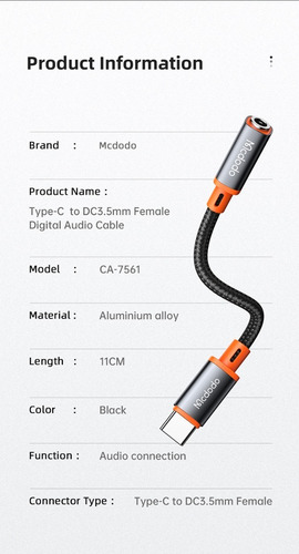 Adaptador De Audio Digital Usb-c Macho A Dc3.5mm Aux Hembra
