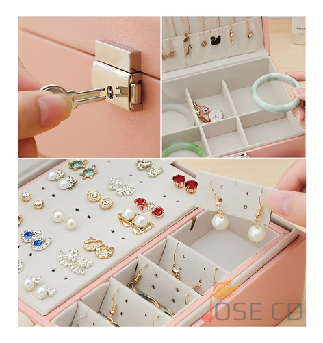 Imagen 3 de 7 de Maletin Joyero 2 Niveles, Organizador Joyas Moda De Cuero
