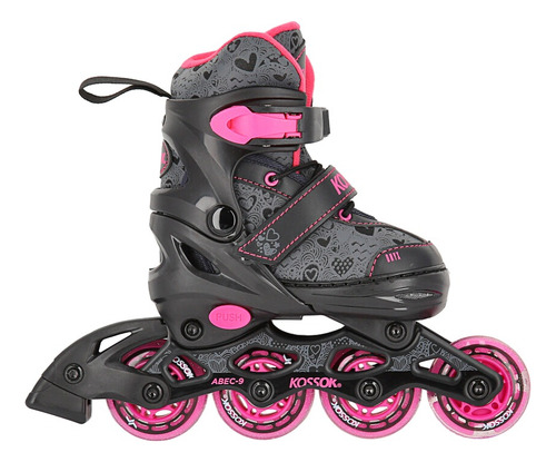 Rollers Patin Extensibles 3 En 1 Kossok Onyx + Protecciones L 38-42 7 Cm Negro Fucsia 950