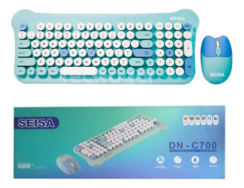 Teclado Y Mouse Kawaii Inalámbrico Celeste Tacto Suave