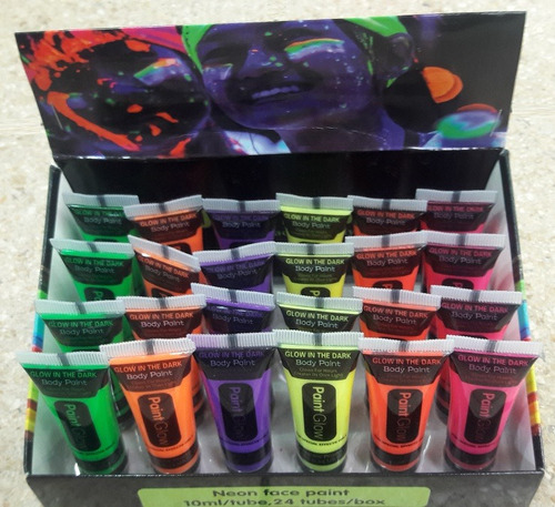 Pintura Neon, X 24, Fiestas, Disfraz, Glow In The Dark.