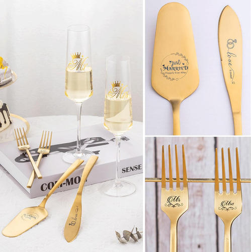 Copas Boda Servidor Tenedor Cristal Brindis Pastel Champagne