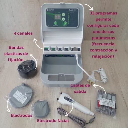 Electroestimulador Ecam Estetic E8 profesional 16 Electrodos ( Ondas Rusas  + Cuadradas + TENS ) 130 Programas Automáticos