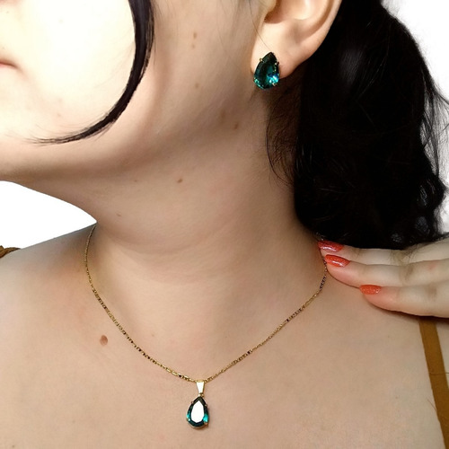 Imagem 5 de 10 de Conjunto Colar Gravatinha E Brincos Semijoia Luxo/ Garantia