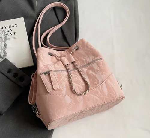 Cartera Mochila Rosa + Reloj De Regalo Promo Día De La Madre Rosa Claro Afelpado Dorado Rosa Claro
