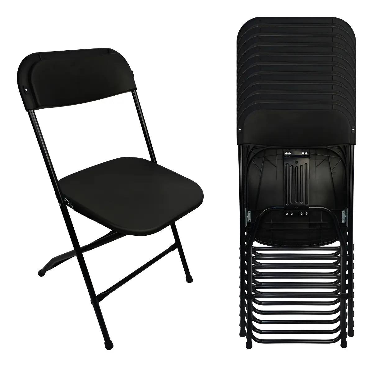 Sillas Plegables De Plástico Reforzadas Negras Set De 10 Pzs Color Negro Liso