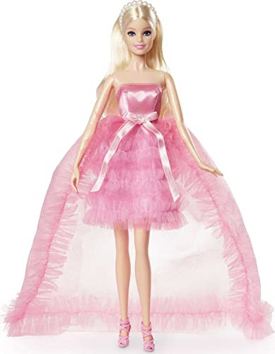 Barbie Muñeca De Cumpleaños Con Pelo Rubio Y Vestido De Satén Y Tul Rosa, Regalos Para Ocasiones Especiales Y Coleccionables