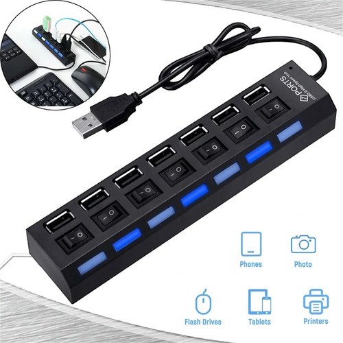 Adaptador Usb 2.0 Hub 7 Puertos Computadora Pc Laptop Mac