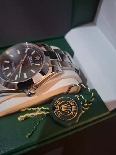 Reloj Rolex Milgaus Con Caja De Cuero Acero Negro Negro (Reacondicionado)